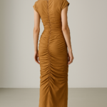 Caramel Velours Ruched Dress view 2