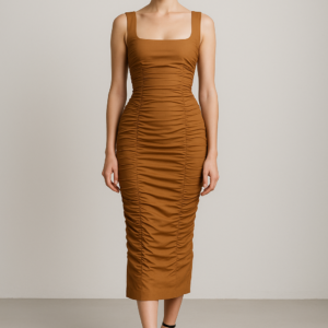 caramel velours ruched dress