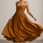Caramel Velours Ruched Dress view 9