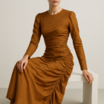 Caramel Velours Ruched Dress view 7