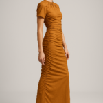 Caramel Velours Ruched Dress view 3