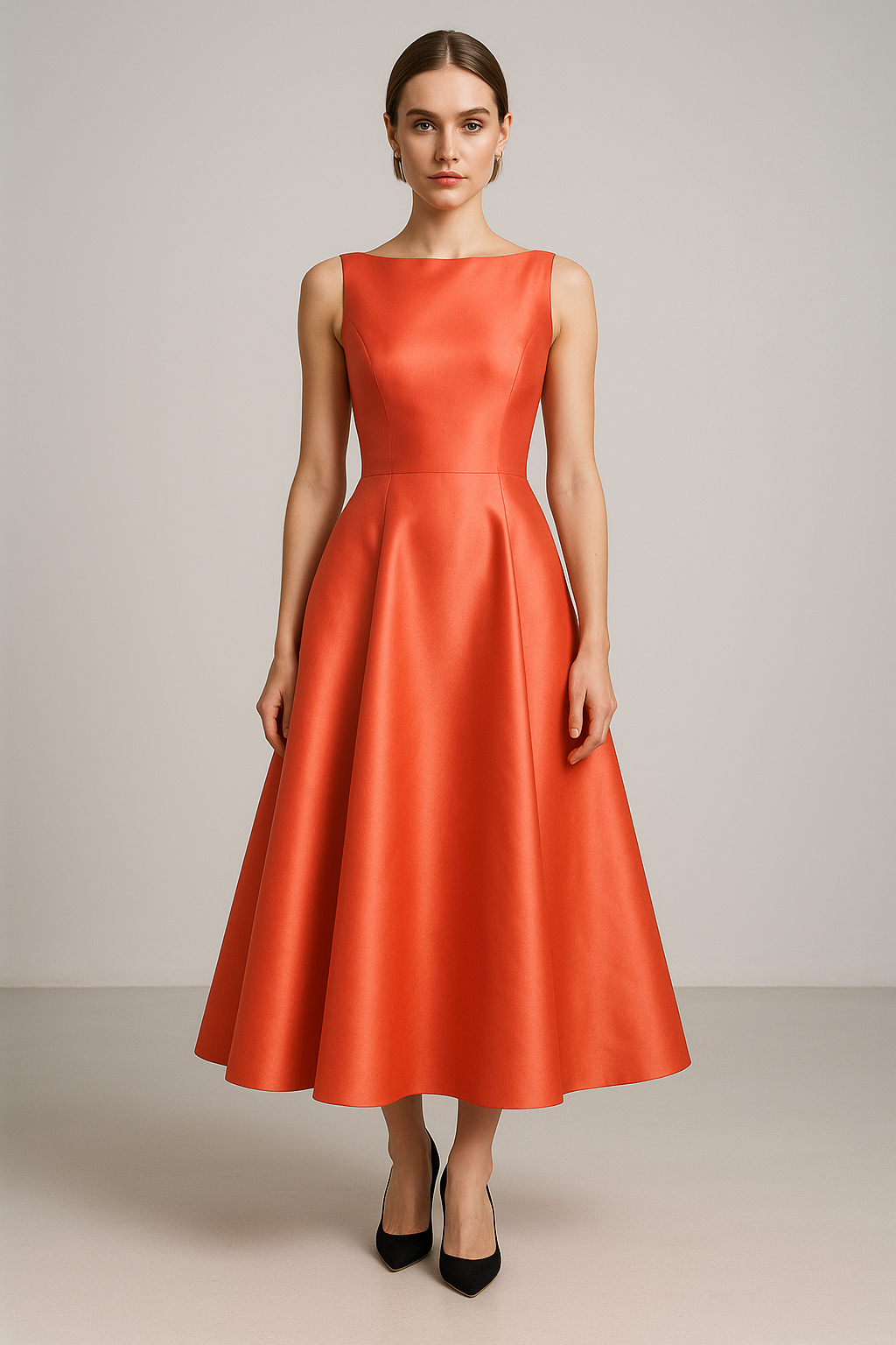 Corail Soleil Fit-and-Flare Silk Dress