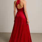 Flamme Rouge Halter Gown in Crimson Silk view 2