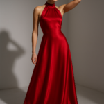 Flamme Rouge Halter Gown in Crimson Silk view 8