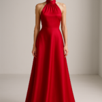 Flamme Rouge Halter Gown in Crimson Silk view 1