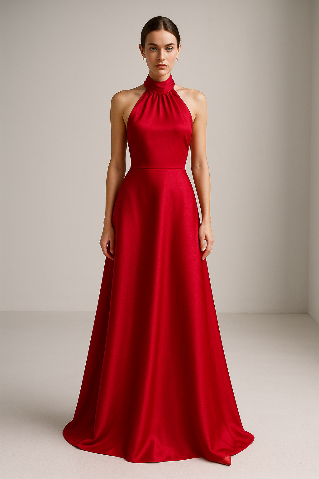 Flamme Rouge Halter Gown in Crimson Silk