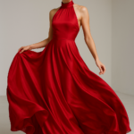Flamme Rouge Halter Gown in Crimson Silk view 9