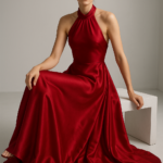 Flamme Rouge Halter Gown in Crimson Silk view 7