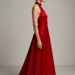 Flamme Rouge Halter Gown in Crimson Silk view 3