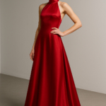 Flamme Rouge Halter Gown in Crimson Silk view 5