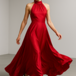 Flamme Rouge Halter Gown in Crimson Silk view 6