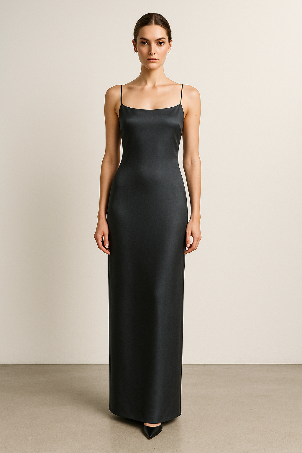 Graphite Noble — Column Dress in Charcoal Silk