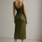 Olive Nocturne — Draped Silk Midi Dress view 2