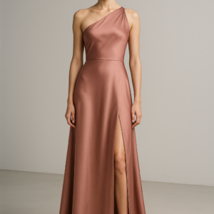 rose antique one shoulder gown in dusty rose silk