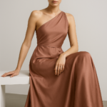 Rose Antique One-Shoulder Gown in Dusty Rose Silk view 7