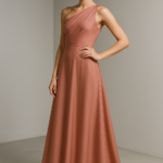 Rose Antique One-Shoulder Gown in Dusty Rose Silk view 5