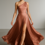 Rose Antique One-Shoulder Gown in Dusty Rose Silk view 6